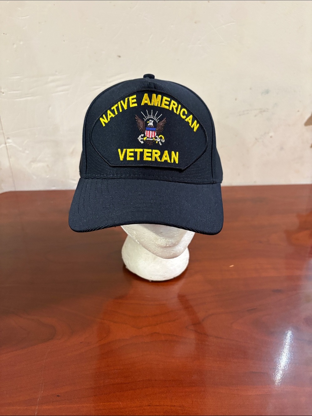Native American Veteran U.S. Army Emblem Embroidered Black Hat